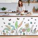Palm Leaves Wall Decals Boho Tropical Leaves Wall Sticker Removable Green Plant Leaf Walls Decal Peel and Stick Tropical Leave Butterflies Vinyl Art Mural for Bedroom Living Room TV Background Decor