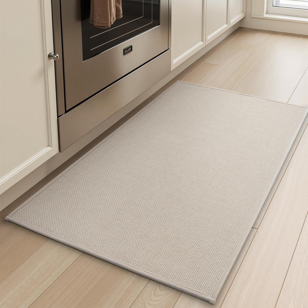 tchdio Kitchen Mats for Floor, Rubber Backed Kitchen Rugs Non Slip Washable, Superior Absorbent Kitchen Runner Rug Easy to Clean, Comfort Kitchen Floor Mat Front of Sink (Beige, 20"  47")