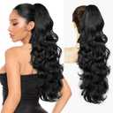 Black Ponytail Extension, 24" Claw Clip in Ponytail Extensions Long Curly Wavy Ponytail Hair Extension Jaw Clip on Pony Tails Hairpiece for Women