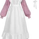 FCCAM Pioneer Colonial Costume for Women Floral Prairie Dress American Historical Modest Civil War Dress (X-Large, Pink)