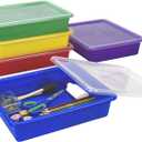 Storex Letter Size Flat Storage Tray  Organizer Bin with Non-Snap Lid for Classroom, Office and Home, Assorted Colors, 5-Pack (62534A05C) (10 x 13 x 3 Inches)