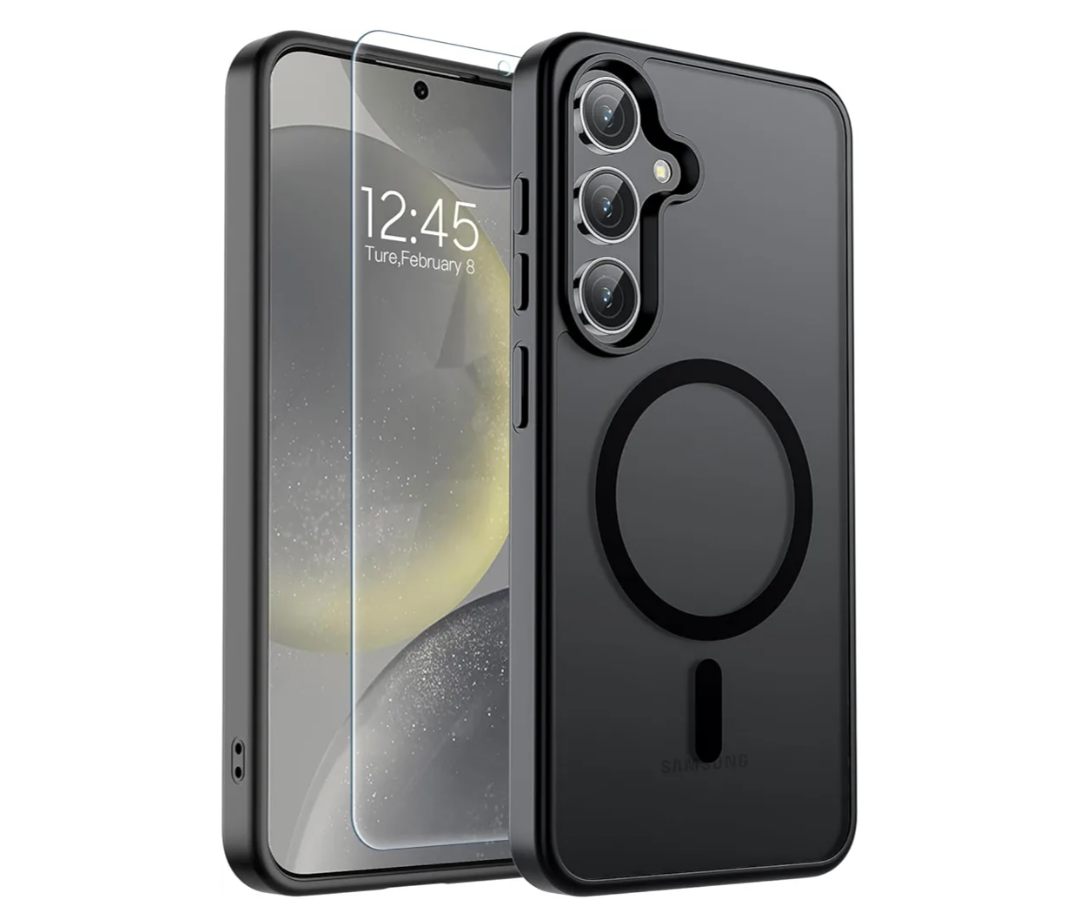 SUPFINE Magnetic for Samsung Galaxy S24 Case / S25 Case with Screen Protector, (Compatible with MagSafe) (Military Grade Drop Protection) Slim Translucent Shockproof Phone Case, Black