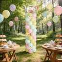 2 Sets Tea Party Balloon Column Stand Kit with Let's Partea Backdrop & 100 Balloons Adjustable Balloon Tower Stand with Bases for Girls Birthday Baby Bridal Shower Garden Party Decor Supplies