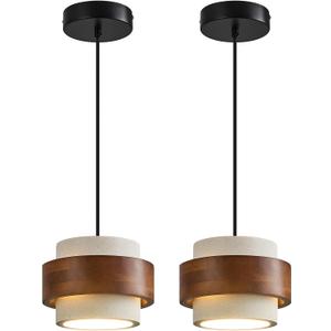 Modern Cement Pendant Light Fixture,White Concrete Pendant Lights with Wood Accent,Vintage Farmhouse Chandelier for Kitchen Island Dining Room Living Room Bedroom Cafe(White 2-Pack 7.87in)