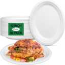 Large Paper Plates 12 Inch, 50 Pack Oval Plates Heavy Duty, Compostable Dinner Plates Eco Friendly Disposable Plates, White Paper Plate Sturdy Strong for Party BBQ Picnic Outdoor, Large, 12 inch 50 pcs