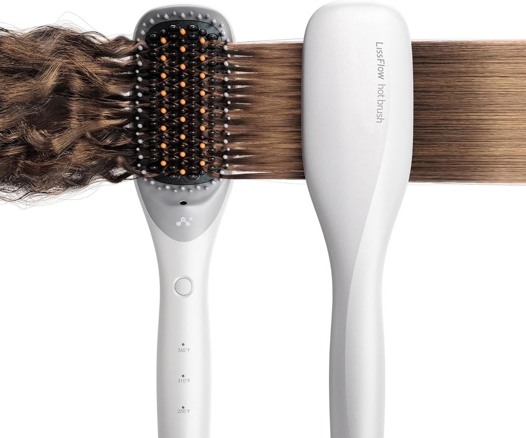 Thermal-Balance Hair Straightener Brush, 365F Professional Styling Temp with Heat Damage Protection, 200M+ Negative Ions, Anti-Frizz Ceramic Coating, Dual-Voltage, White