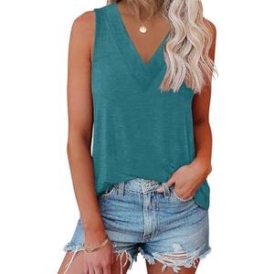 EyMuse Women V Neck Tank Tops Summer Sleeveless Tunic Casual Basic Shirts True Classic Tees Cute Trendy Clothes M (Lake Blue)
