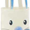 ATFUNSHOP Easter Canvas Tote Bag for Kids Reusable Easter Bunny Bags Baskets for Easter Egg Hunt