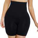Shapewear Shorts for Women, High Waisted Body Shaper Shorts, Tummy Control, Butt Lifter, Seamless Compression (Medium-Large, Black)