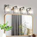 4-Lights Bathroom Light Fixtures Over Mirror, Brushed Nickel Vanity Wall Mounted Lighting with Frosted Glass for Kitchen Living Room, E26 Bulb Base