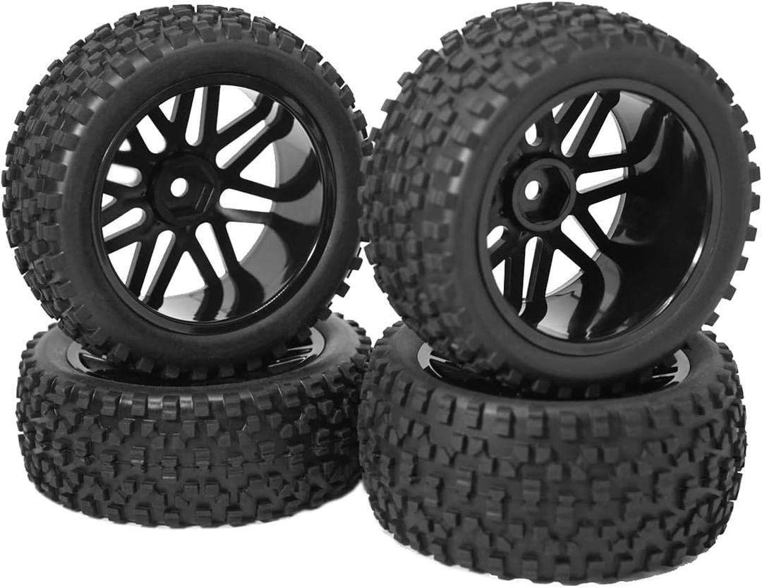 12mm Hex Wheel Rims Mesh Shape Rubber Tires with Sponge 88mm/3.46" Replacement for 1/10 RC Off-Road Car Truck Monster,Black