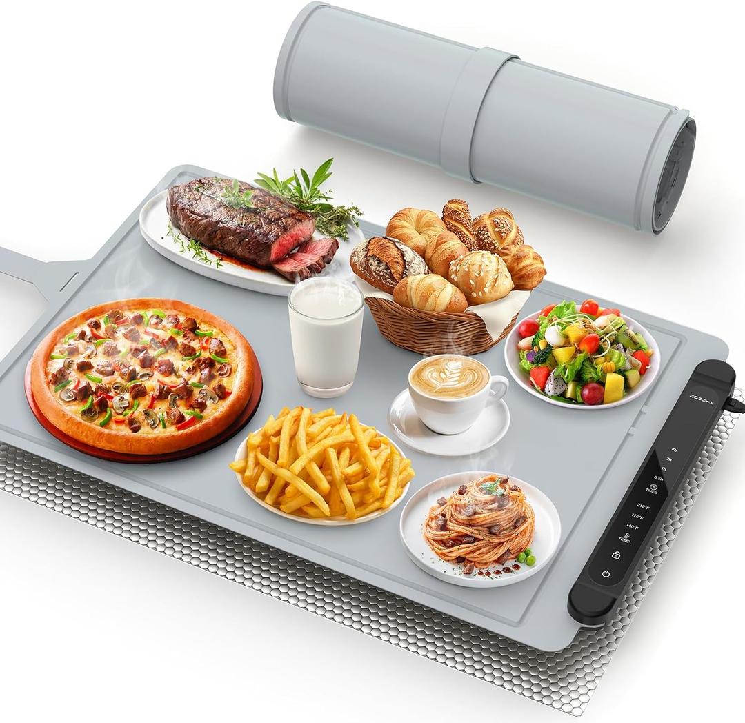 Warming Trays for Buffets Party - Warming Mat for Food - Food Warmer Mat Silicone Heating Mat for Food Heating Trays to Keep Food Warm at Party Electric Warming Tray (24 X 16 inch, Silver Grey)