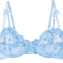 Lilosy Sexy Cute Push Up Strappy Embroidered Mesh Sheer Bra See Through Bra (Medium, Bow Light Blue)