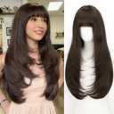 ALXNAN Hair Toppers For Women with Thinning 3D 360°Cover,26Inch Mocha Brown Long Straight Layered Clip In Synthetic hair topper with Bangs