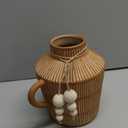 Rustic Farmhouse Vase with Handle and Boho Wooden Beads - Terracotta Vase with Vertical Stripes for Vintage Home Decor