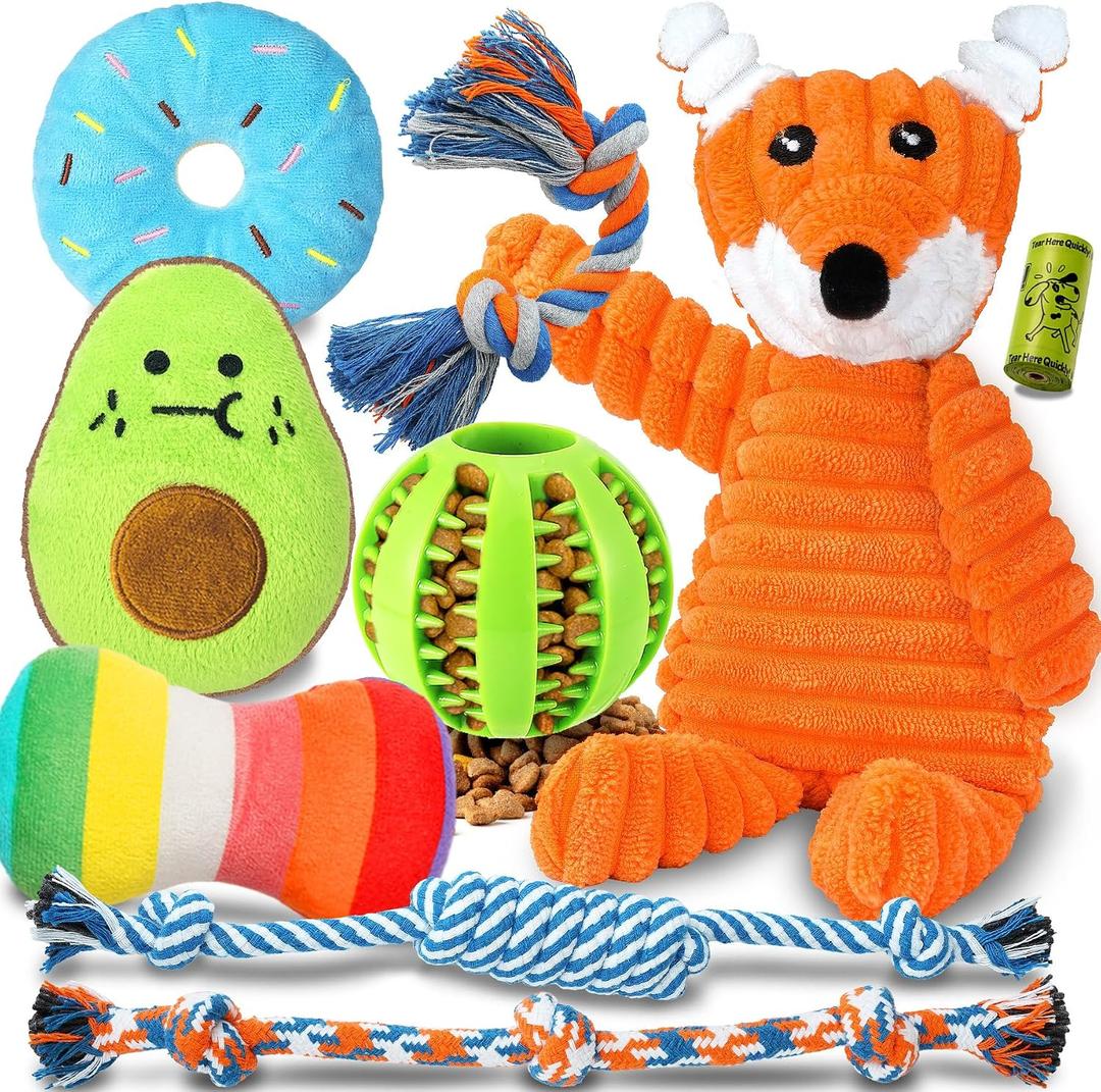 Zeaxuie 9 Pack Luxury Puppy Toys for Teething Small Dogs, Puppy Chew Toys with Cute Squeaky Dog Toys, Ball and More Rope Dog Chew Toys