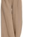FUNYYZO 2025 Womens Pull On Pants Elastic Waisted Casual Wide Leg Long Lounge Trousers with Pocket Beach Wear Light Khaki (S)