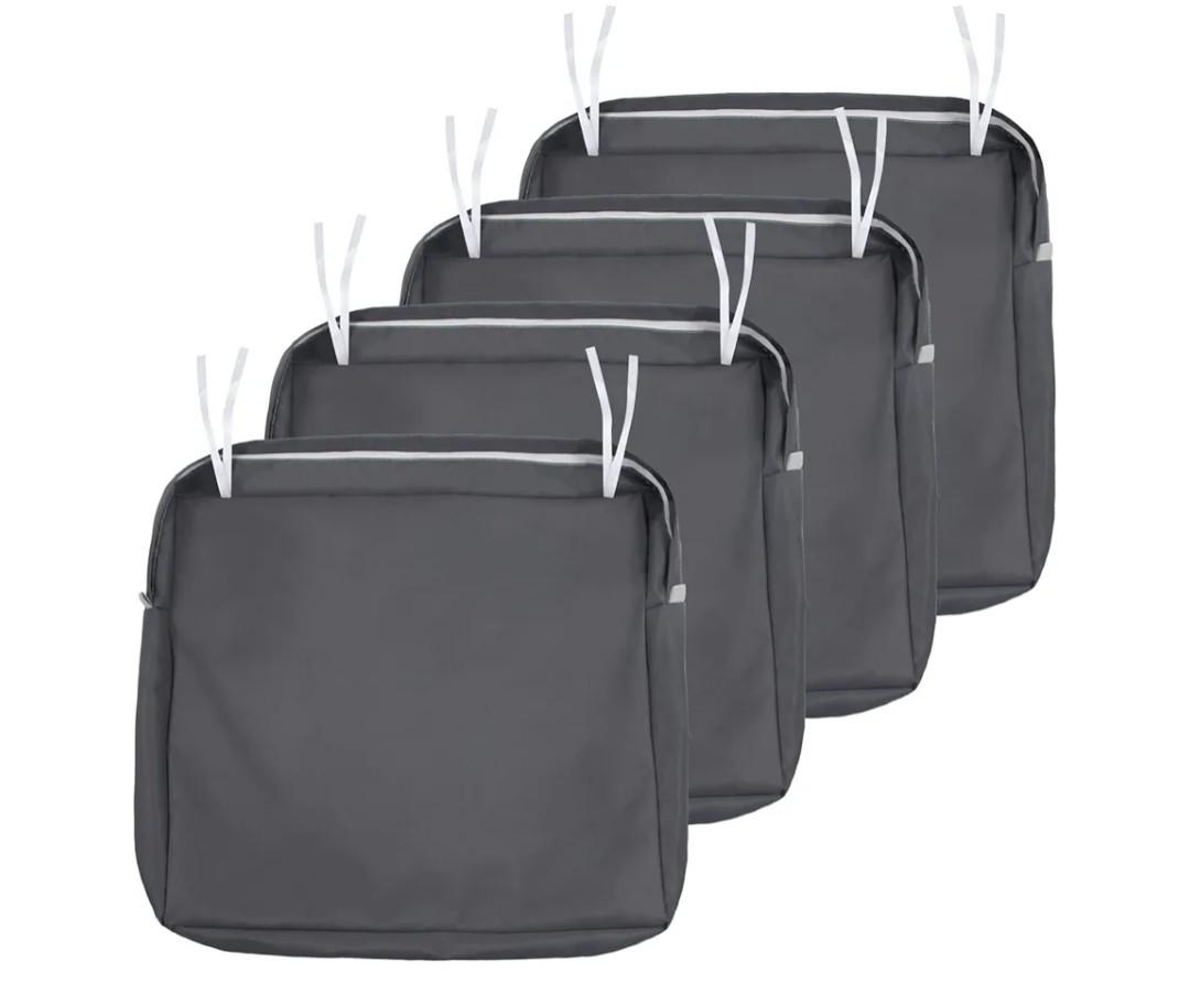 NettyPro Patio Cushion Covers Replacement Set 4 Water Repellent UV Resistant Outdoor Chair Seat Cushion Slipcover with Zipper and Tie, 24 x 24 x 4 Inch, Grey