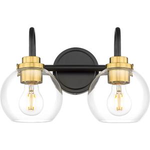 Bathroom Light Fixtures, 2-Light Black and Gold Vanity Lights with Globe Clear Glass, Modern Vanity Lighting Fixtures Over Mirror, AD-22280-2W-KG