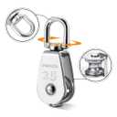 TooTaci 25MM Pulley System, 2 Pcs M25 304 Stainless Steel Pulleys Block with 66ft Nylon Rope & Spring Snap Hook, Single Pulley Wheel for Indoor Outdoor Lifting Project
