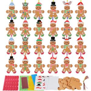 Fennoral 24 Pack Gingerbread Man Craft for Kids Make You Own Gingerbread Man Foam Stickers Ornament DIY Arts and Crafts for Kids Girls Boys Chirstmas Party Supplies Christmas Tree Decoration