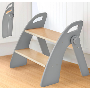 Reeple Wooden 2 Step Stool for Toddlers, Foldable 2Step with NonSlip Pads and Handles, Bamboo Step Stool for Kids Bathroom Sink and Potty Training, Kitchen Helper, Nursery Bedroom (Grizzly)