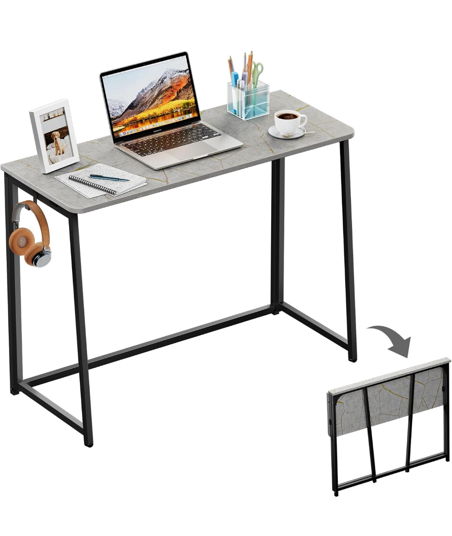 WOHOMO Folding Desk, Small Writing Desk 39.4", Space-Saving Foldable Laptop Table Writing Workstation for Home Office, Easy Assembly, Grey