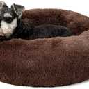 Bedsure Calming Dog Bed for Small Dogs - Donut Washable Small Pet Bed, 23 inches Anti-Slip Round Fluffy Plush Faux Fur Large Cat Bed, Fits up to 25 lbs Pets, Coffee