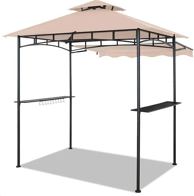 CHARMELEON Double Tiered Grill Gazebo 8X 5, Outdoor BBQ Patio Canopy Tent with Stretchable Side Awning (Beige)
