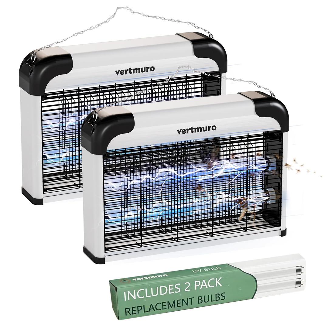 20W Electric Bug Zapper, Indoor Fly Insect Killer with 3000V Grid, UV Light, Mosquito Gnat Zapper w 2 Replacement Bulbs for Home, Kitchen, Restaurant, Garage 2pc