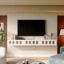 Fully Assembled Plywood Floating TV Stand, 55 Inch Wall Mounted Media Console with High Gloss Finish, 1 Door & 2 Drawers, Mid-Century Oval Cutout Design for Living Room (White)
