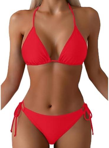 Tempt Me Women Triangle Bikini Sets Halter Two Piece Sexy Swimsuit String Tie Side Bathing Suit, Medium Tempt Me Women Triangle Bikini Sets Halter Two Piece Sexy Swimsuit String Tie Side Bathing Suit, Medium
