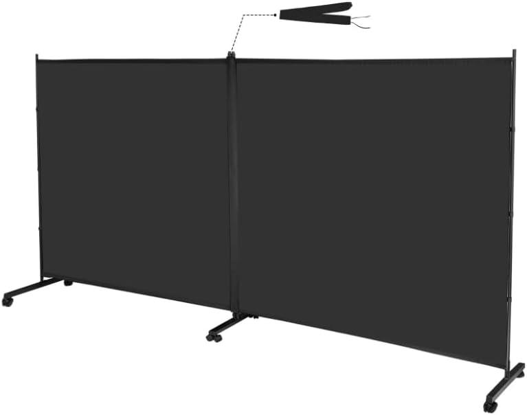 MAYOLIAH Indoor Room Divider 2 Large Panels on Wheels, 142W x 75H Rolling Privacy Screen W/Cover Strip, Portable Wall Divider for Home Office Partition, Black