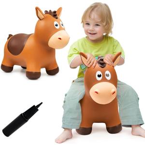 Bouncy Horse for Toddlers 1-3, Inflatable Ride on Bouncy Animal Hopper Toys for 1 2 3 4 5 Year Old Girl Boy Kids First Birthday Gift, Outdoor Indoor Soft Play Equipment(Pump Included)