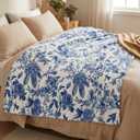 Horaldaily Spring Summer Flannel Blanket Throw, Blue Hand-Drawn Flowers Soft Fuzzy Plush Cozy Fleece Blankets for Couch Sofa Bed Lounging, Ideal Gifts for Kids Adults Self, 60x80