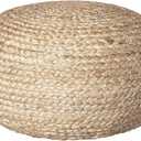 Decor Therapy Round Pouf Ottoman Footrest, Natural Jute Woven, Boho Pouf, Bohemian Style Casual Seating for Living Room, Bedroom, Patio Decor 19"x 19"x 10.5"