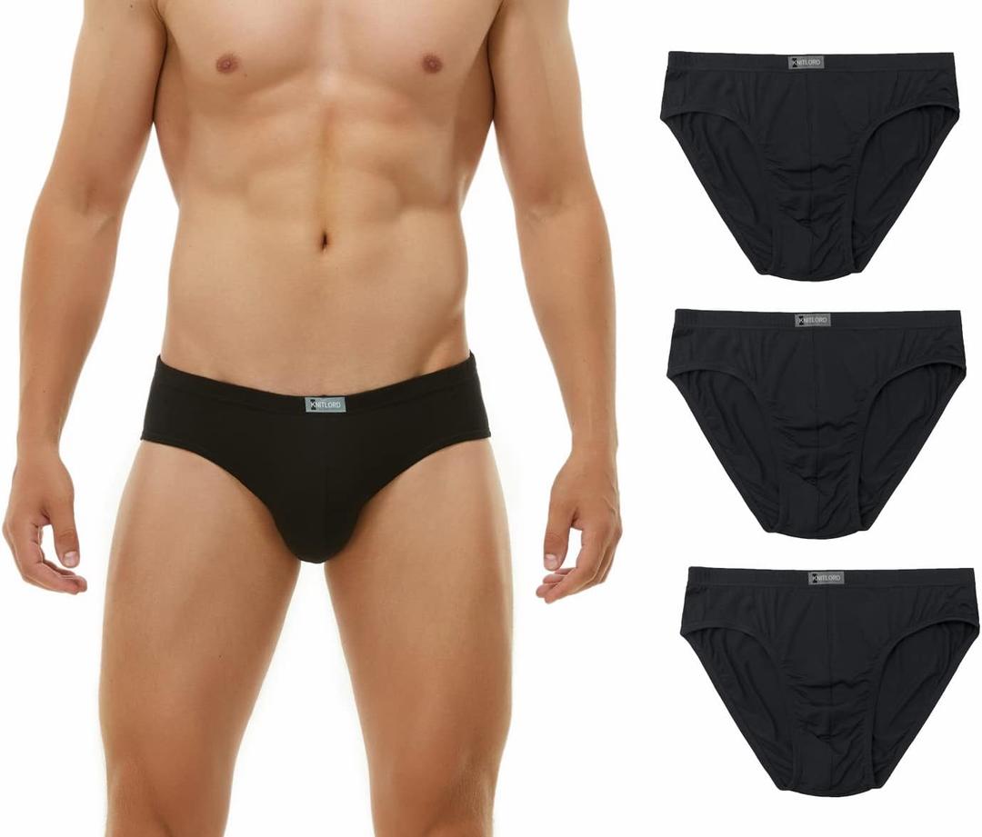 Men's Bamboo Underwear Soft Lightweight Mid/ Low Rise Briefs 3 Pack (Black, S)