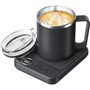Coffee Mug Warmer & Mug Set for Desk, Electric Coffee Cup Warmer with 16oz Heated Mug, Smart Coffee Heater with Auto Shut Off for Office/Home, Christmas/Birthday/Coffee Gifts for Men & Women,Black