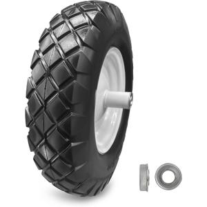 16" Flat Free Solid PU Tire and Wheel, 4.80/4.00-8 PU Airless Tires with 5/8" and 2 Pcs 3/4 Bearings, 6" Centered Hub for Hand Truck/Utility Cart/Dollies/Various Carts, 1 Pc(440 Lb Load)