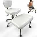 Meditation Chair with Footrest, 360° Swivel Height Adjustable Criss Cross Chair, White PU Padded Wide Seat, Home Office Desk Chair for Reading, Yoga, Peaceful Living, Oversized
