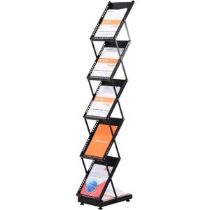 PATIKIL Foldable Magazine Display Racks Floor Standing 5 Layers Brochure Stand Catalog Literature Holder with Wheels for Hotel, Exhibition, Trade Show, Office