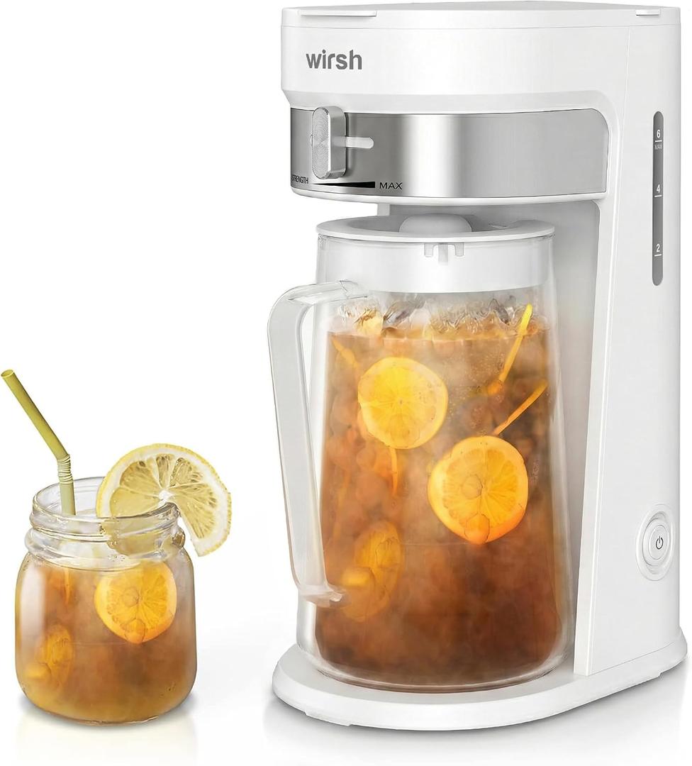 Wirsh Iced Tea & Coffee Maker with 3Qt Glass Pitcher,Strength Control,White