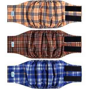 Leekalos Male Dog Diapers (3 Pack), High Absorbing Dog Belly Bands for Male Dogs, Washable Reusable Dog Male Wraps (Plaid, XX-Large)