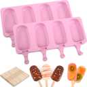 WMKGG Popsicle Silicone Molds Set, 2 PCS Ice Cream Molds with 50 Wooden Sticks for Cake Pop, Ice Pop, Cakesicles (Standard Size/Pink)