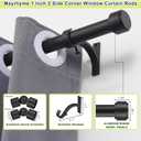 Black Corner Window Curtain Rods with Aluminum End Cap Finials and Brackets,1 Inch Diameter Bay Window Curtain Rods,2 Sided 36-72 Inch Adjustable Drapery Rod