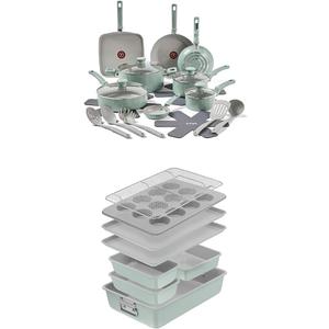 T-fal Refresh Ceramic Nonstick Mint Green 20 Piece Cookware Set + 8 Piece Bakeware set
