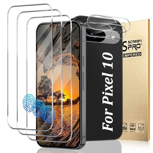 (3+2 Pack) Screen Protector for Google Pixel 10 Pro XL [6.8 inch] with Camera Lens Protector,Support Fingerprint Unlock,HD Tempered Glass,Case Friendly,Anti-Scratch,Bubble-Free,Easy Installtion