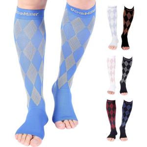 Doc Miller Open Toe Compression Socks for Men & Women, 30-40 mmHg Knee High Support, Toeless Design for Daily Leg Comfort, Breathable Nylon Spandex, 1 Pair (Medium)