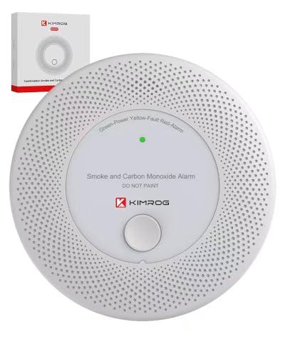 KIMROG 10-Year Sealed Battery 2-in-1 Smoke & Carbon Monoxide Detector Alarm | CO & Smoke Alarm Detector with LED Warning Light Indicators & V-0 Flame-Retardant Housing(1-Pack)