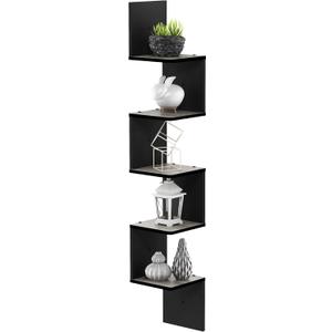 Furinno ROSSI Corner Floating Shelves for Wall, 5-Tier Corner Square Wall Shelf, S-shape Radial Floating Book Shelf, Easy Assembly, for Bathroom, Bedroom, Living Room, French Oak, 5-Tier Corner Shelf - 7.8" x 7.8" x 48.8" - Single